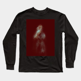 Strange beautiful woman with long bright hair. Step from darkness. Red, dark. Long Sleeve T-Shirt